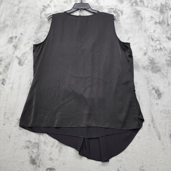 Renuar Top Womens XXL Black Sleeveless V-Neck Pleated Asymmetric Blouse Silky - Picture 2 of 9